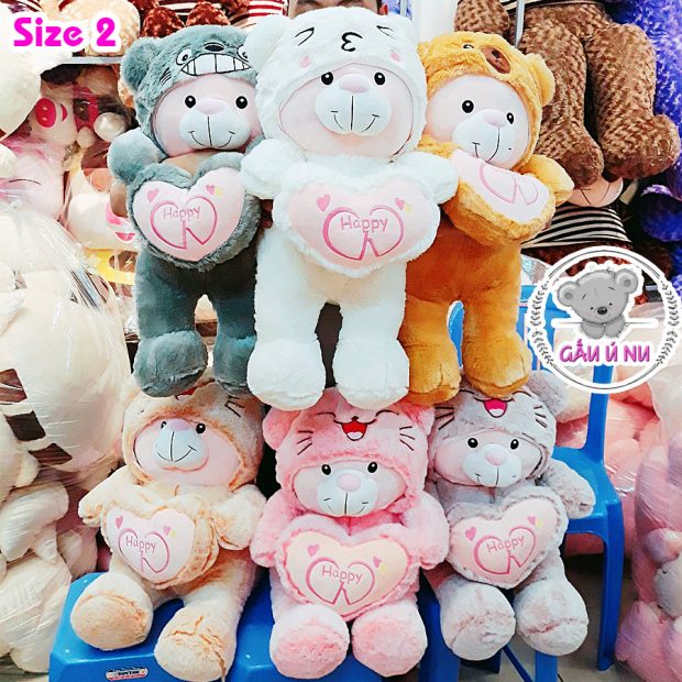 Gia đình Gấu Cosplay size 2 gồm 6 màu: xám, trắng, cam đất, cafe sữa, hồng, tím nhạt