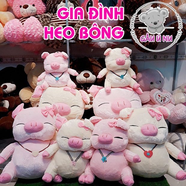 Gia đình heo bông (trắng & hồng) cả 4 size